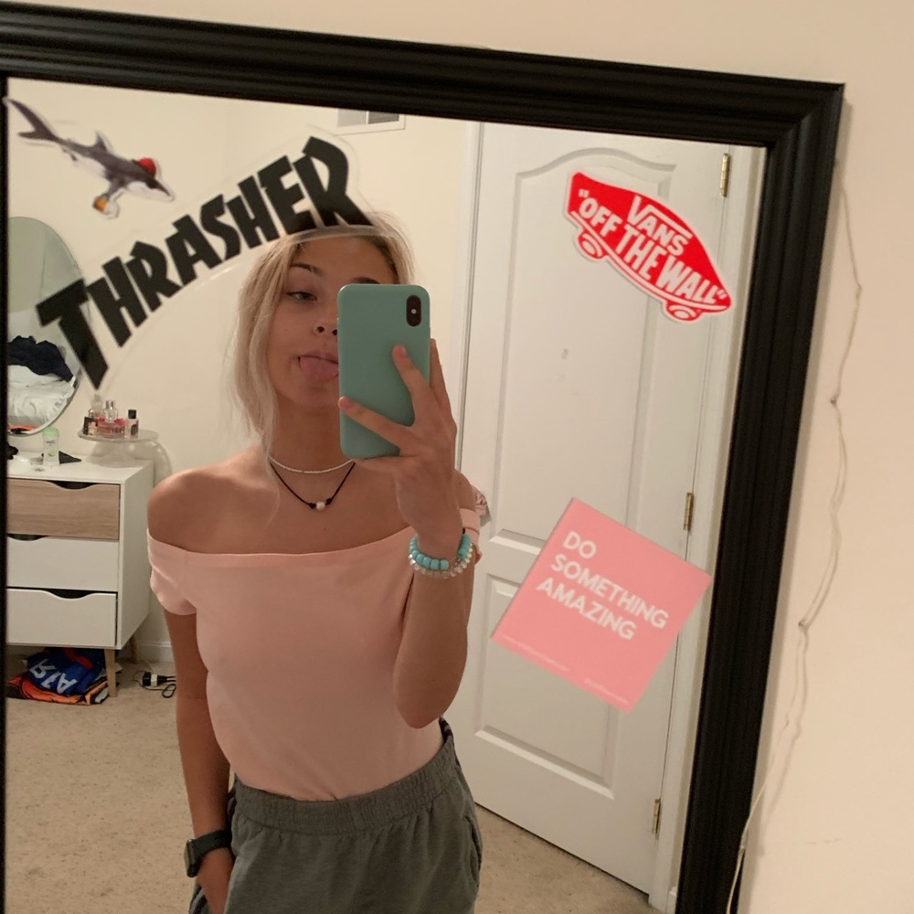 off the shoulder pink crop top